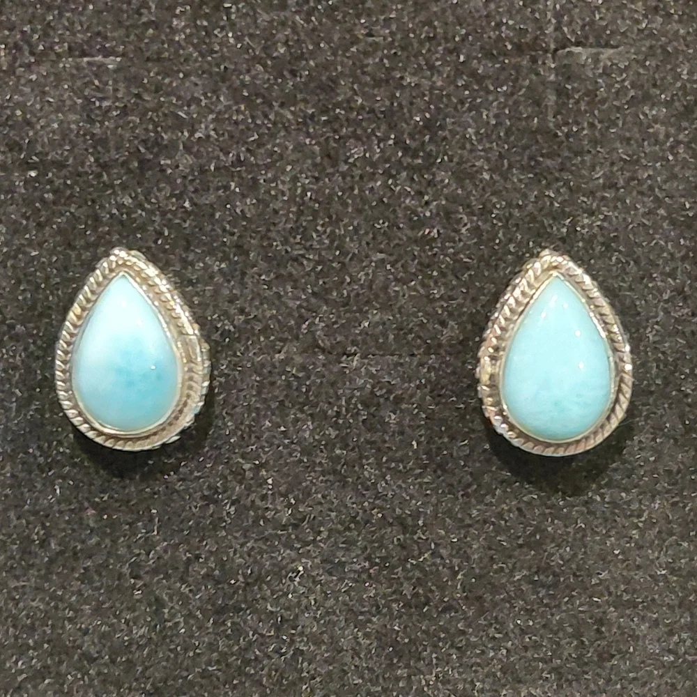 Dainty Silver Larimar Teardrop Stud Earrings